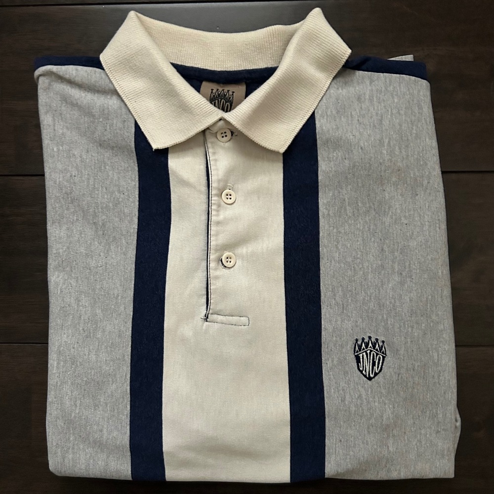Vintage JNCO Polo Shirt Short Sleeves Blue Gray Stripe USA Size 2‎